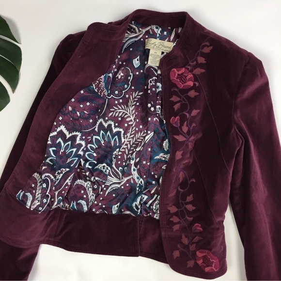LUCKY BRAND Plum Putple Pink Velvet Floral Embroidered Jacket Blazer XS NWOT - Picture 5 of 8